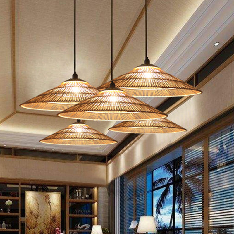 Hand-Woven Rattan Brown Asian Pendant Lamp For Restaurant & Living Room