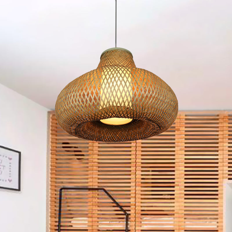 Bamboo Gourd Pendant Light: Chinese 1-Light Beige Hanging Lamp For Restaurants & Hotels