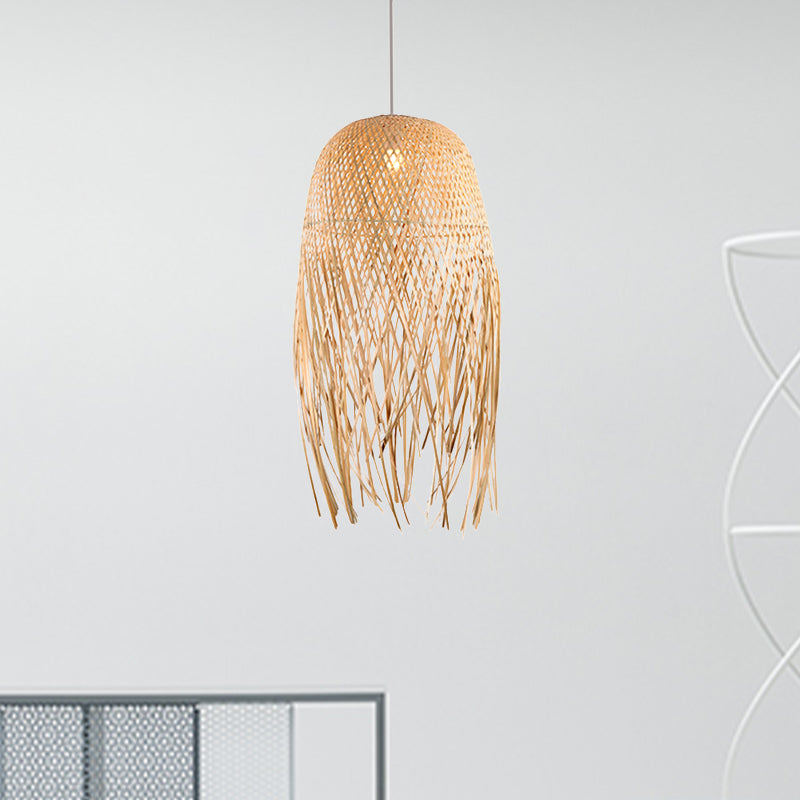 Hand-Woven Bamboo Pendant Light - Asian Style 1 Beige Suspension Lamp For Restaurants