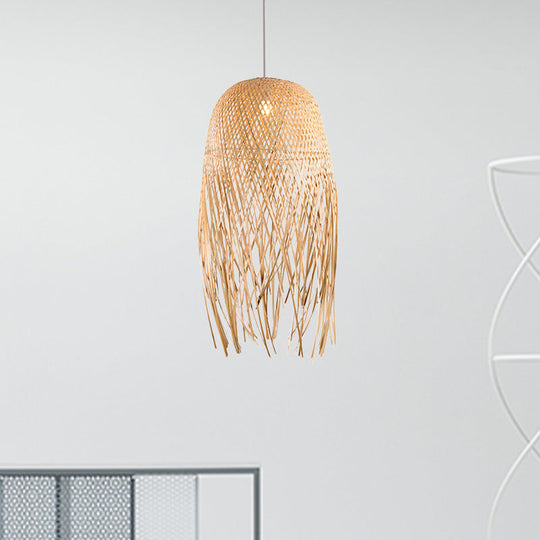Hand-Woven Bamboo Pendant Light - Asian Style 1 Beige Suspension Lamp For Restaurants