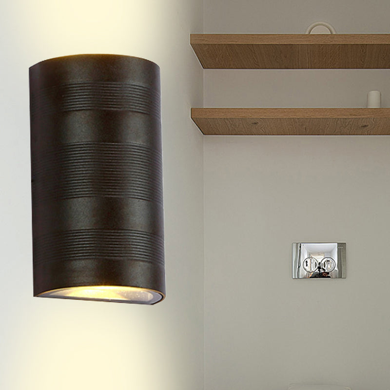 Modern Metallic Wall Lamp - 2-Head Black Half-Cylinder With Warm/White Lighting
