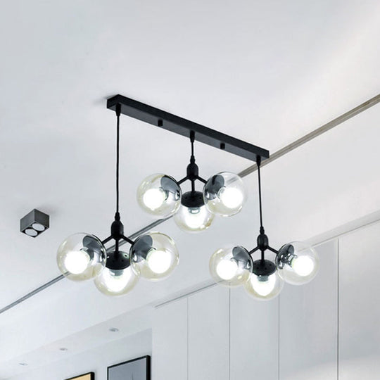 Modern Black Round Cluster Pendant Light With Linear Design And Clear Glass Shades