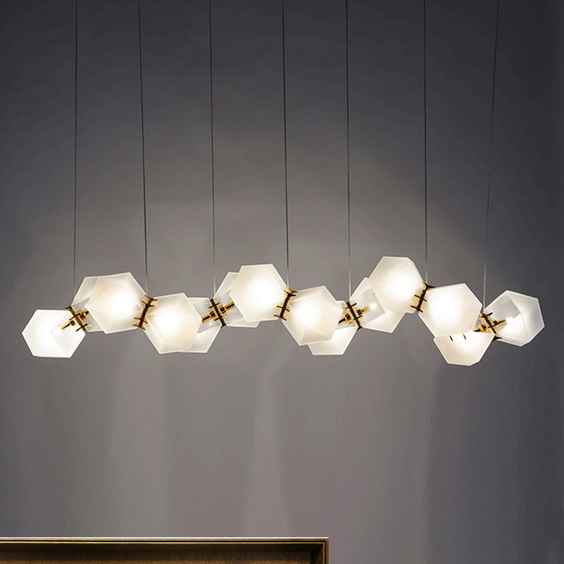 Geometric White Glass Shade Chandelier Kit: Modern Gold Led Hanging Lamp For Living Room - 2/4/6