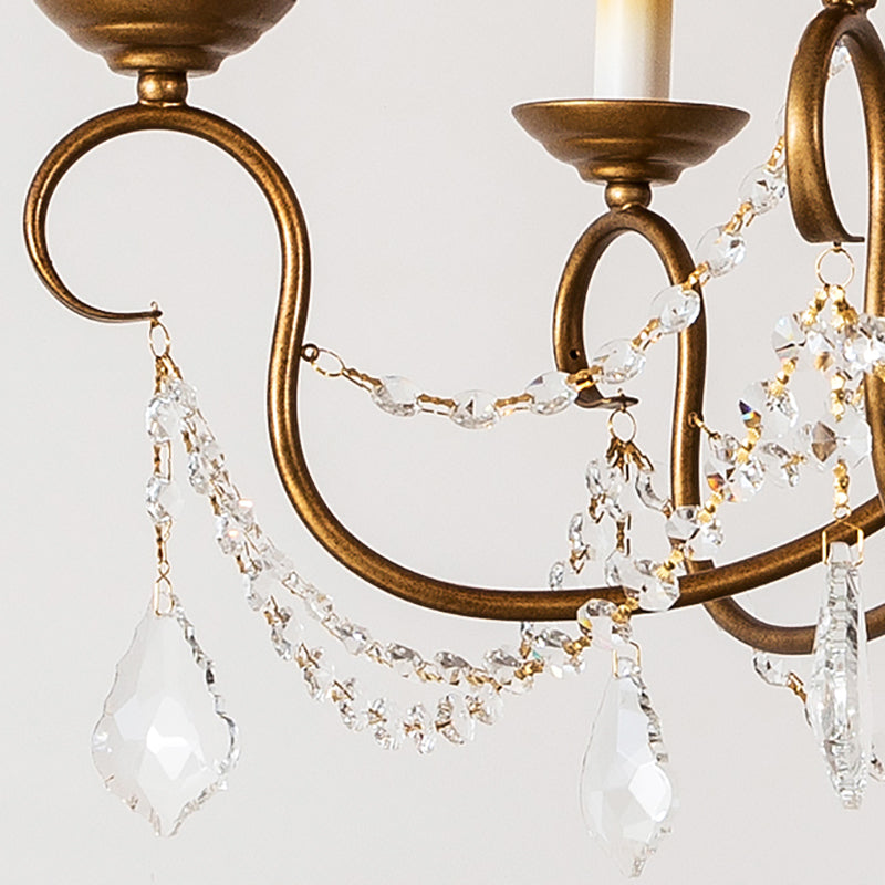 Vintage Brass Chandelier Pendant Light - Crystal Beaded Strand - 6/9 Lights - Bare Bulb Hanging Pendant