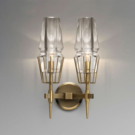 Modern Clear Glass Wall Sconce Tapered Design Gold Finish 1/2 Mount Lights