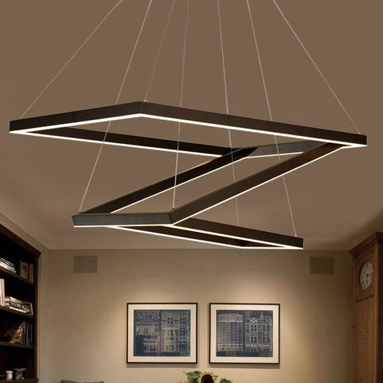 Led Acrylic Chandelier Pendant - Rectangular/Square Design 3/5 Lights Brown Ceiling Fixture