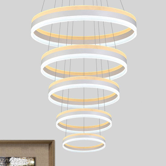 Modern Silver Circular Led Chandelier Pendant Light Fixture | 1/2/3-Light Acrylic Ceiling Lighting