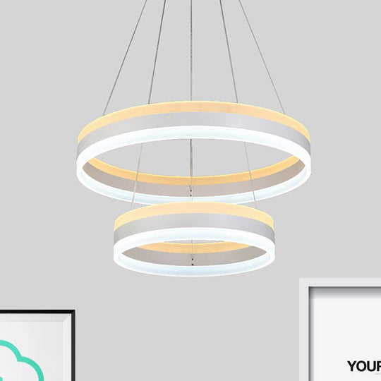 Modern Silver Circular Led Chandelier Pendant Light Fixture | 1/2/3-Light Acrylic Ceiling Lighting