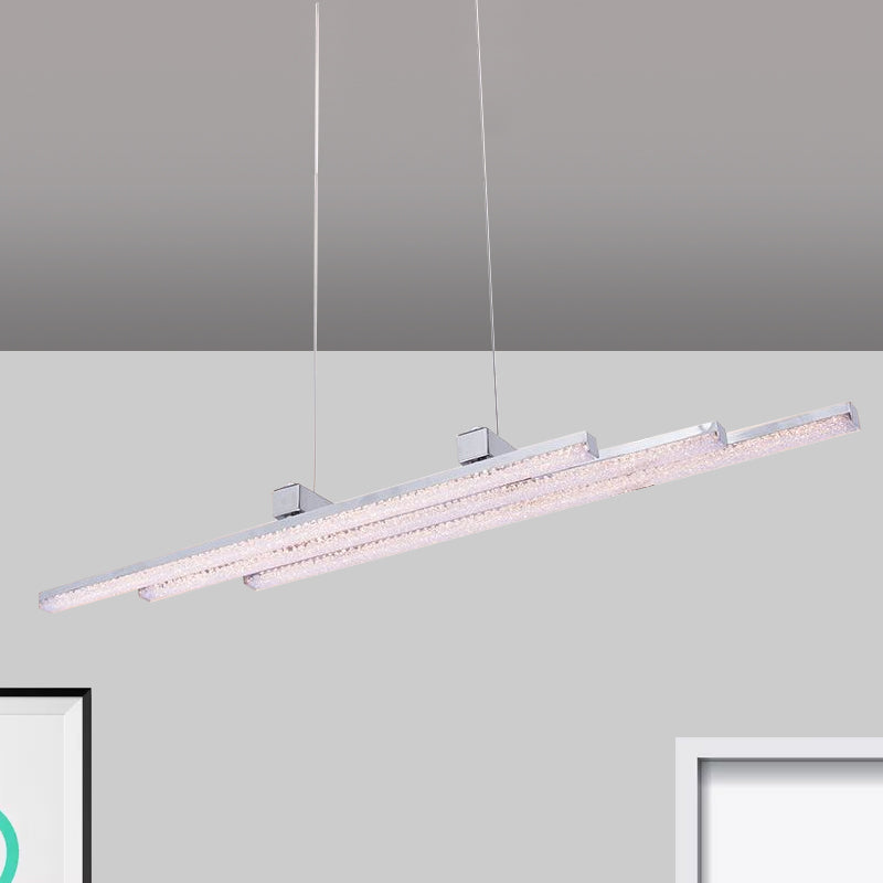 Modern Linear Crystal Hanging Chandelier With White Led Pendant Light - Bedroom Fixture