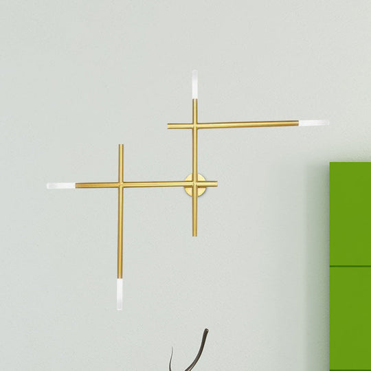 Modern Metal Crossed Lines Wall Sconce Light - 4-Light Black/Gold Lamp In Warm/White