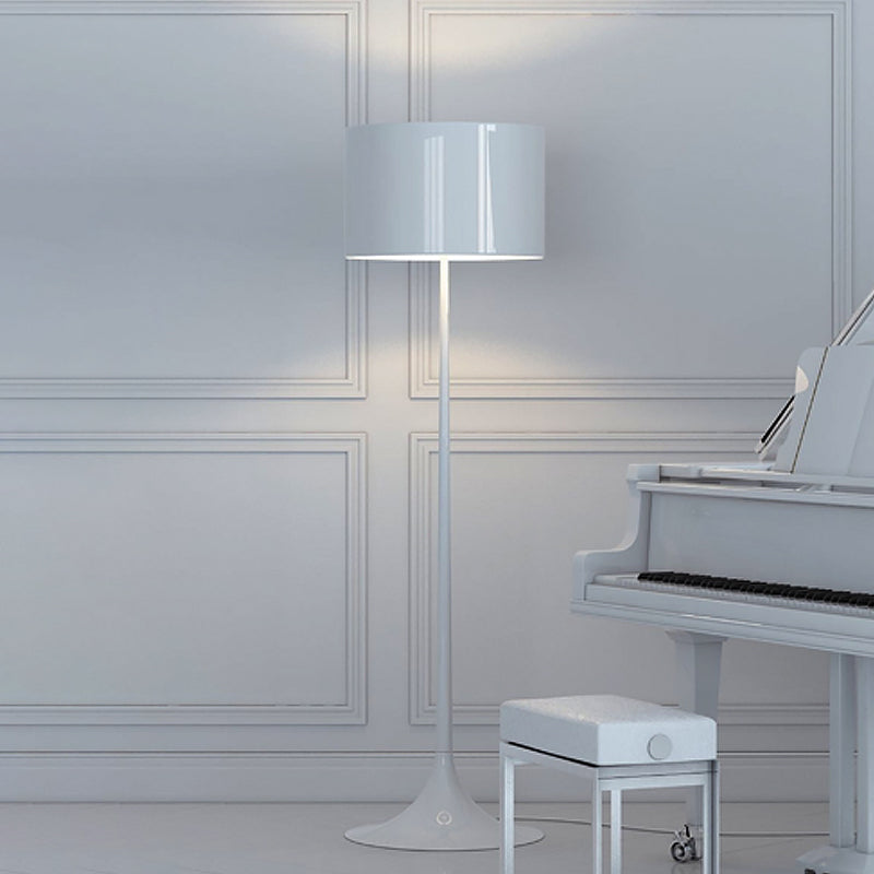 Modern Black/White Drum Shade Floor Lamp - 1-Light Aluminum Light 12/16 Width Ideal For Living Room