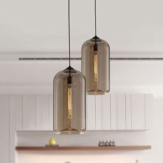 Contemporary Glass Cylinder Pendant Light - 1 Black Hanging Fixture With Clear Amber And Smoky