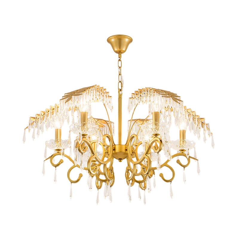 Vintage Style Branch Chandelier with Metal & Crystal Lights, Leaf Design in Gold