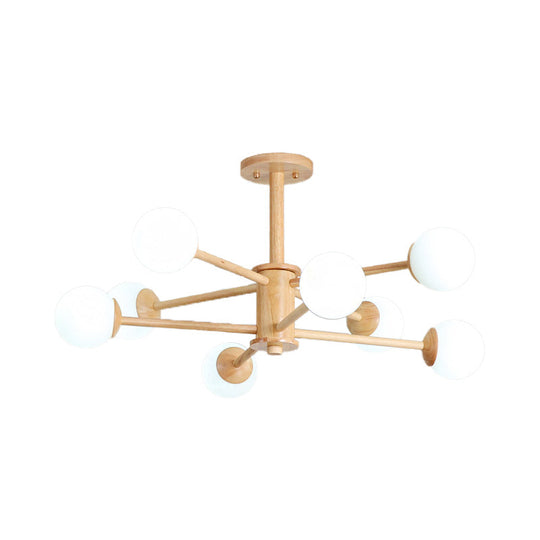 Contemporary Wooden Starburst Chandelier with Glass Ball Shade - Natural Wood Finish - 6/8/12 Lights