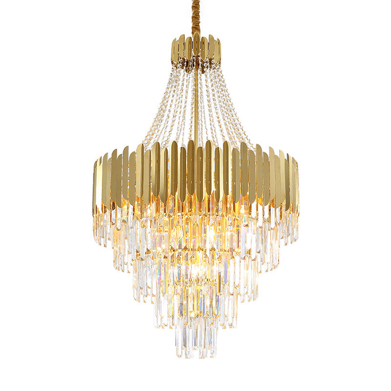 Gold Hanging Chandelier: Vintage Style Pendant Light with K9 Crystal Accent for Stairway