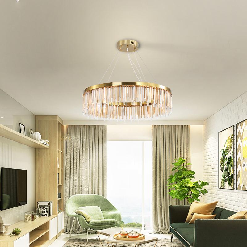 Modern Round Led Chandelier With Gold Finish & Crystal Prism Accents / 23.5