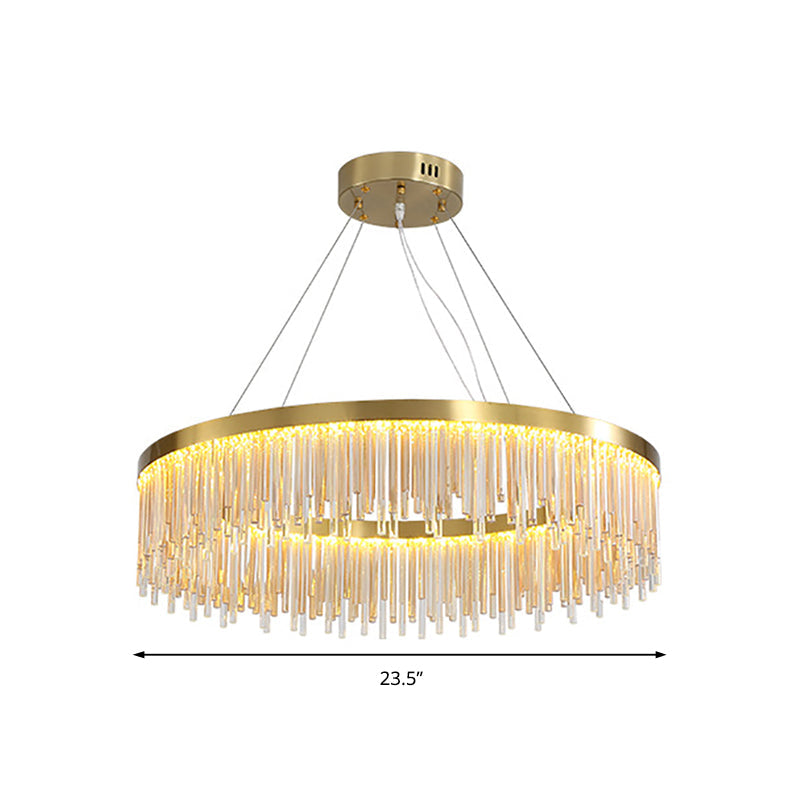 Modern Round LED Chandelier with Crystal Prism & Gold Finish