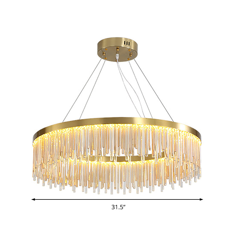 Modern Round LED Chandelier with Crystal Prism & Gold Finish