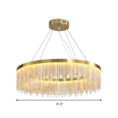 Modern Round Led Chandelier With Crystal Prism & Gold Finish