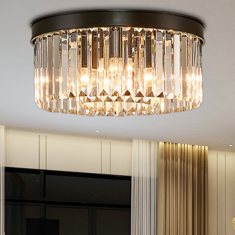 Vintage Circular Flush Mount Ceiling Lamp With Clear Crystal Prism In Black - 4/6/8 Lights 4 /