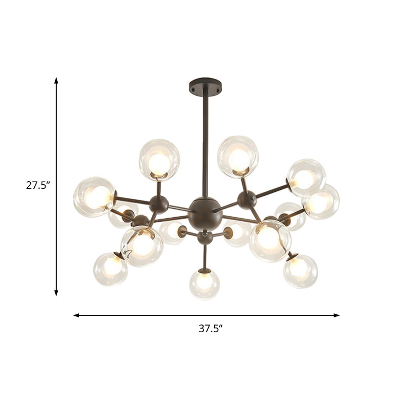 Modern Clear Glass Bubble Chandelier with Starburst Design - 9/12/15 Lights Hanging Light Fixture in Black/Gold