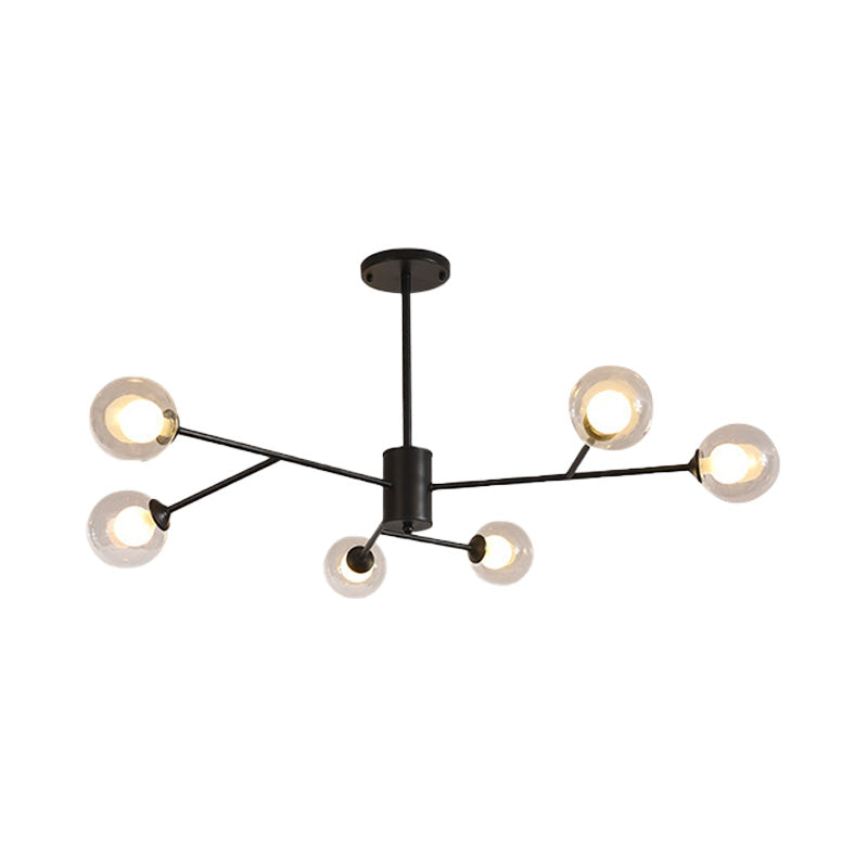 Contemporary Globe Glass Chandelier with Starburst Design - Black/Gold Finish - 6/9 Lights