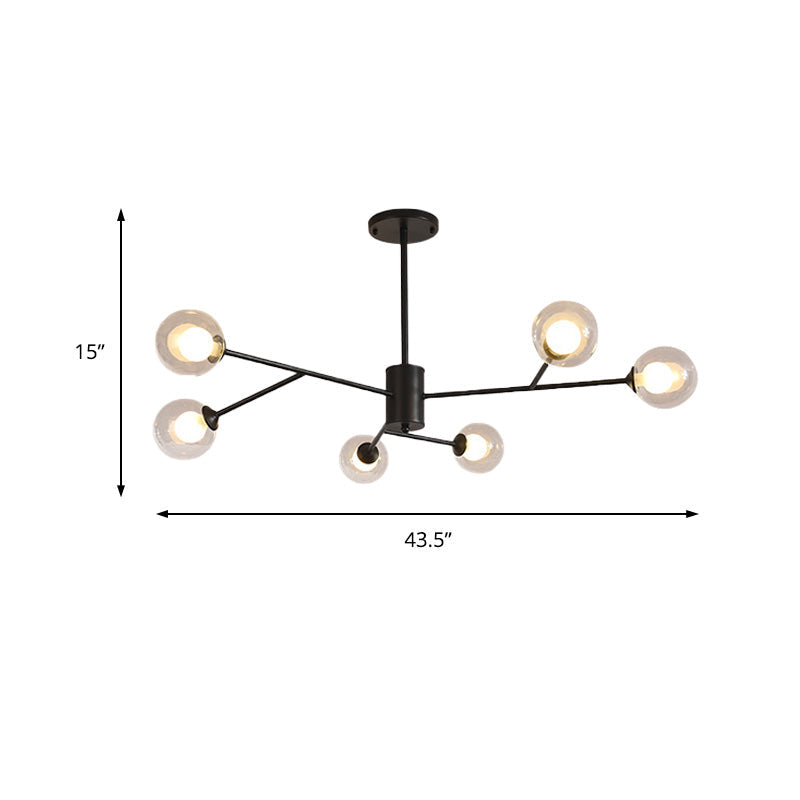 Globe Clear Glass Chandelier: Contemporary 6/9 Lights - Black/Gold Starburst Design