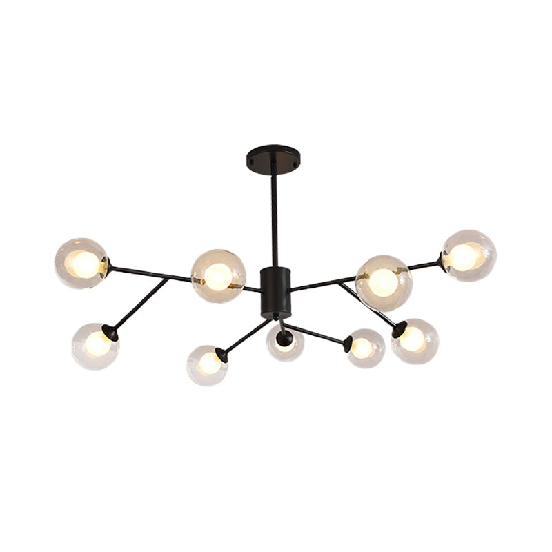 Contemporary Globe Glass Chandelier with Starburst Design - Black/Gold Finish - 6/9 Lights