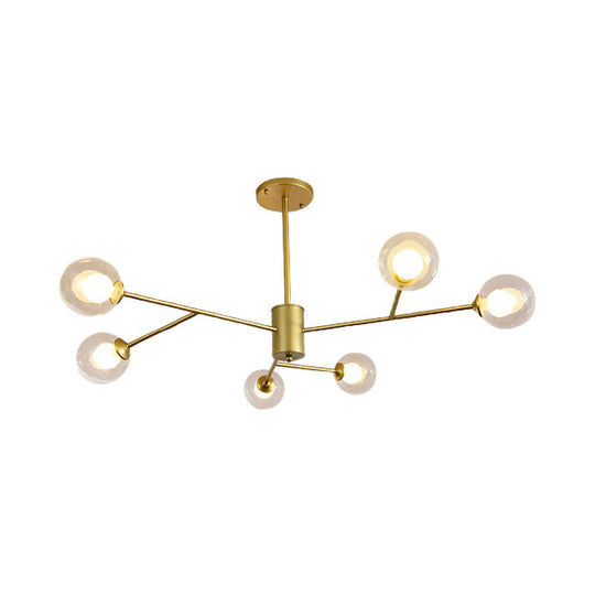 Contemporary Globe Glass Chandelier with Starburst Design - Black/Gold Finish - 6/9 Lights