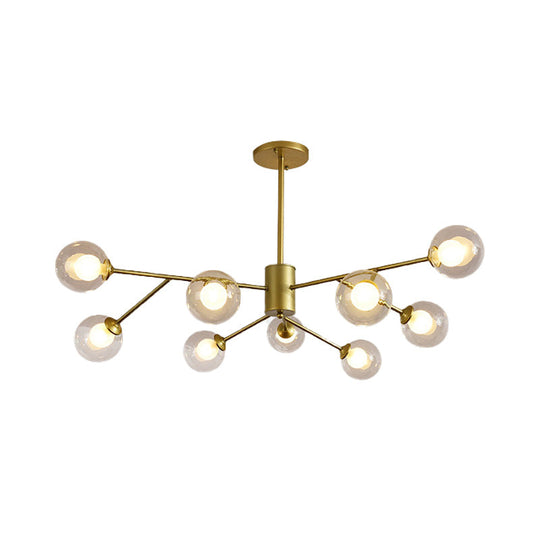 Contemporary Globe Glass Chandelier with Starburst Design - Black/Gold Finish - 6/9 Lights