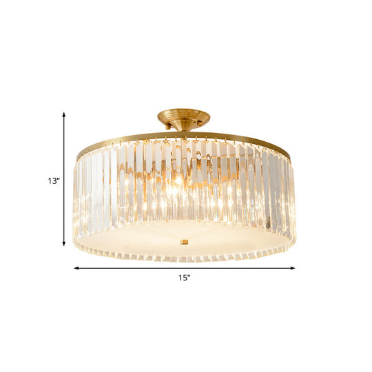 Modern Clear Crystal Semi Flush Ceiling Light With Gold Finish - Ideal For Living Room 4/5/6 Bulbs