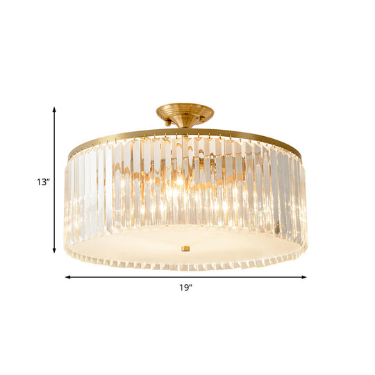 Modern Clear Crystal Semi Flush Ceiling Light With Gold Finish - Ideal For Living Room 4/5/6 Bulbs