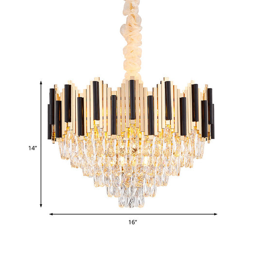 Contemporary Gold Multi Layer Pendant Light With Crystal Prism - 6/10 Heads