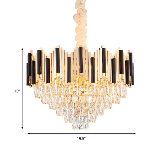 Contemporary Gold Multi Layer Ceiling Pendant Light with Crystal Prism - 6/10 Heads