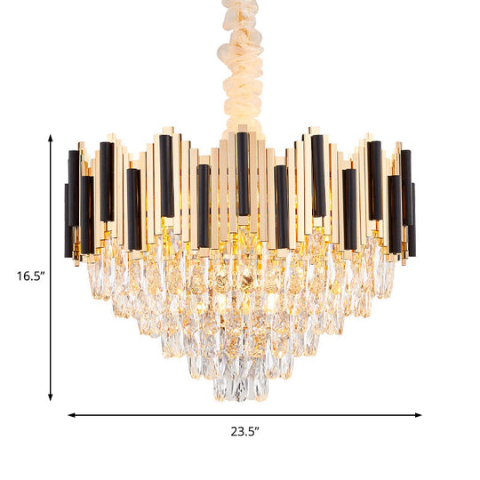 Contemporary Gold Multi Layer Ceiling Pendant Light with Crystal Prism - 6/10 Heads