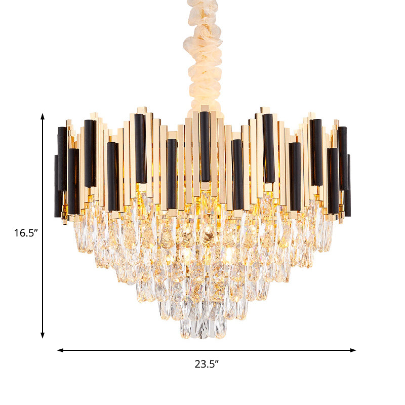 Contemporary Gold Multi Layer Pendant Light With Crystal Prism - 6/10 Heads