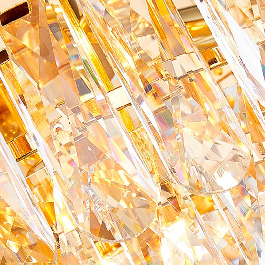 Contemporary Gold Multi Layer Ceiling Pendant Light with Crystal Prism - 6/10 Heads