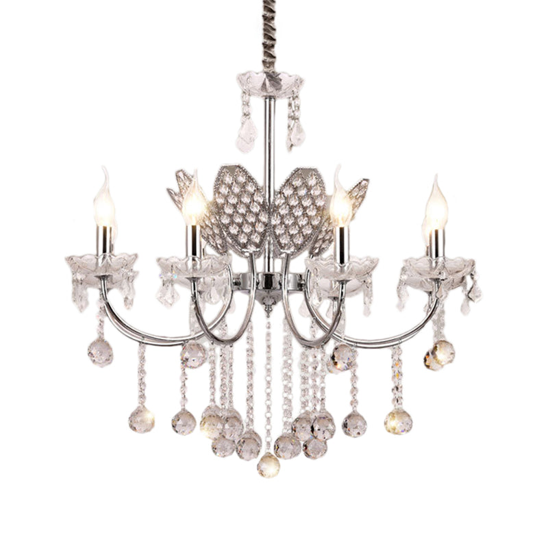 Vintage Silver Chandelier with Candle and Crystal Ball Decoration - 3/5-Head ceiling Lamp