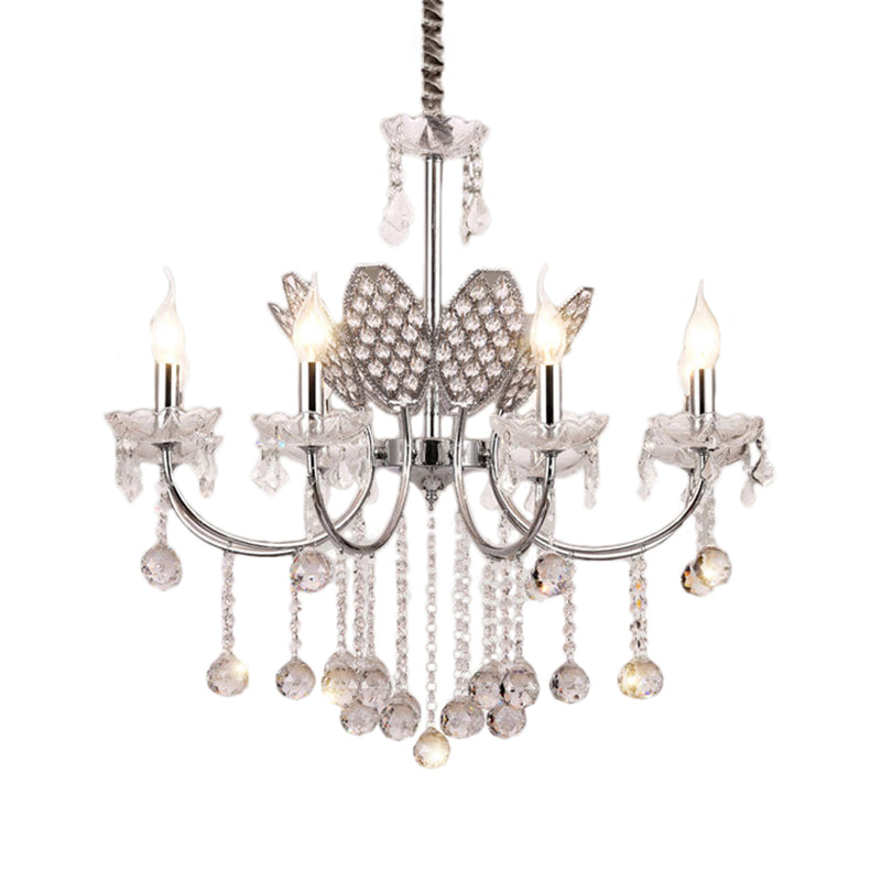 Vintage Silver Chandelier: Metal Ceiling Lamp - 3/5-Head Fixture With Candle & Crystal Ball