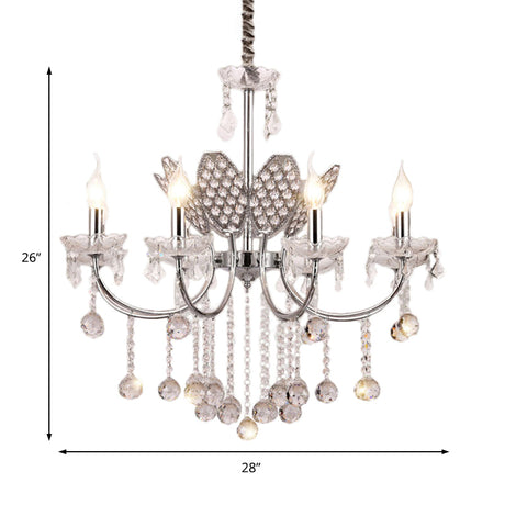 Vintage Silver Chandelier: Metal Ceiling Lamp - 3/5-Head Fixture With Candle & Crystal Ball
