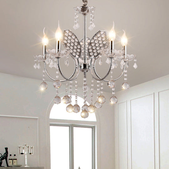 Vintage Silver Chandelier: Metal Ceiling Lamp - 3/5-Head Fixture With Candle & Crystal Ball 5 /