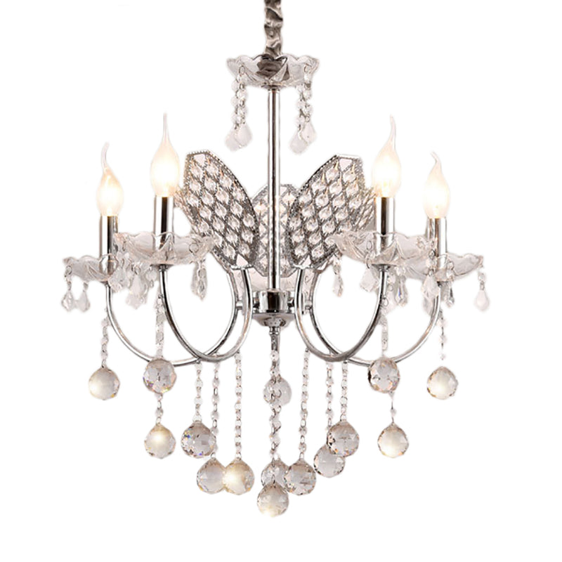 Vintage Silver Chandelier with Candle and Crystal Ball Decoration - 3/5-Head ceiling Lamp