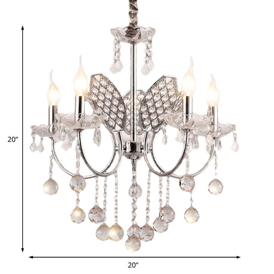 Vintage Silver Chandelier with Candle and Crystal Ball Decoration - 3/5-Head ceiling Lamp