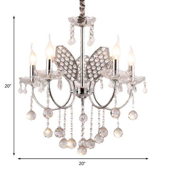 Vintage Silver Chandelier: Metal Ceiling Lamp - 3/5-Head Fixture With Candle & Crystal Ball