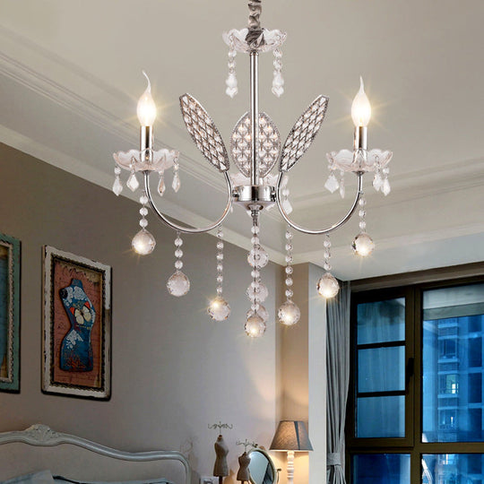 Vintage Silver Chandelier: Metal Ceiling Lamp - 3/5-Head Fixture With Candle & Crystal Ball 3 /