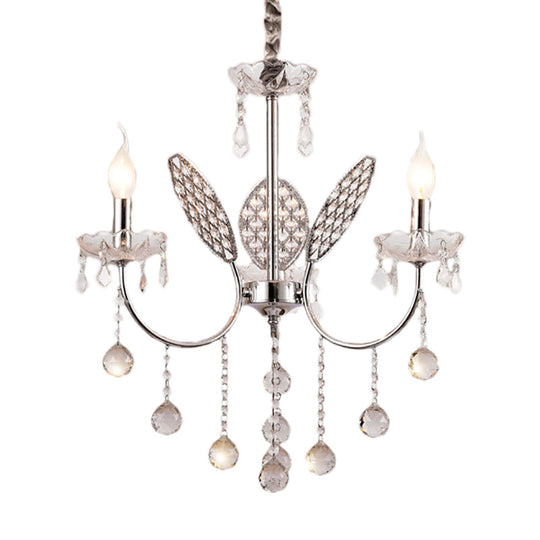 Vintage Silver Chandelier: Metal Ceiling Lamp - 3/5-Head Fixture With Candle & Crystal Ball