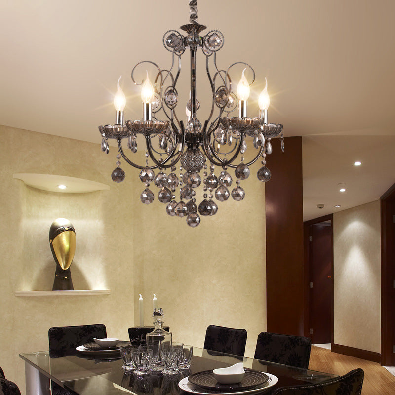 Vintage Style Smoke Gray Crystal Chandelier Light - Pendant Lighting for Dining Room - 3/5 Candle Lights