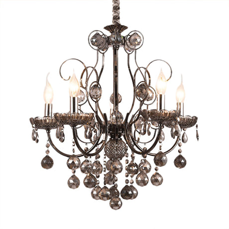 Vintage Style Smoke Gray Crystal Chandelier Light - Pendant Lighting With Candle 3/5 Lights For