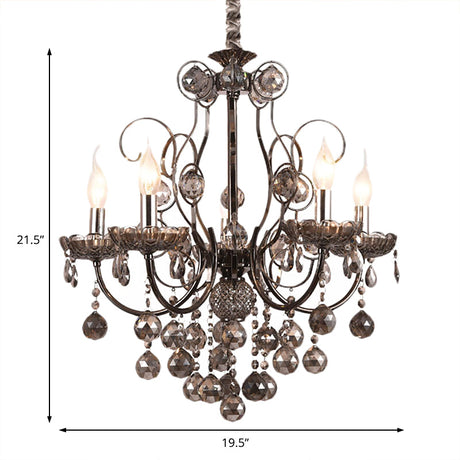 Vintage Style Smoke Gray Crystal Chandelier Light - Pendant Lighting With Candle 3/5 Lights For