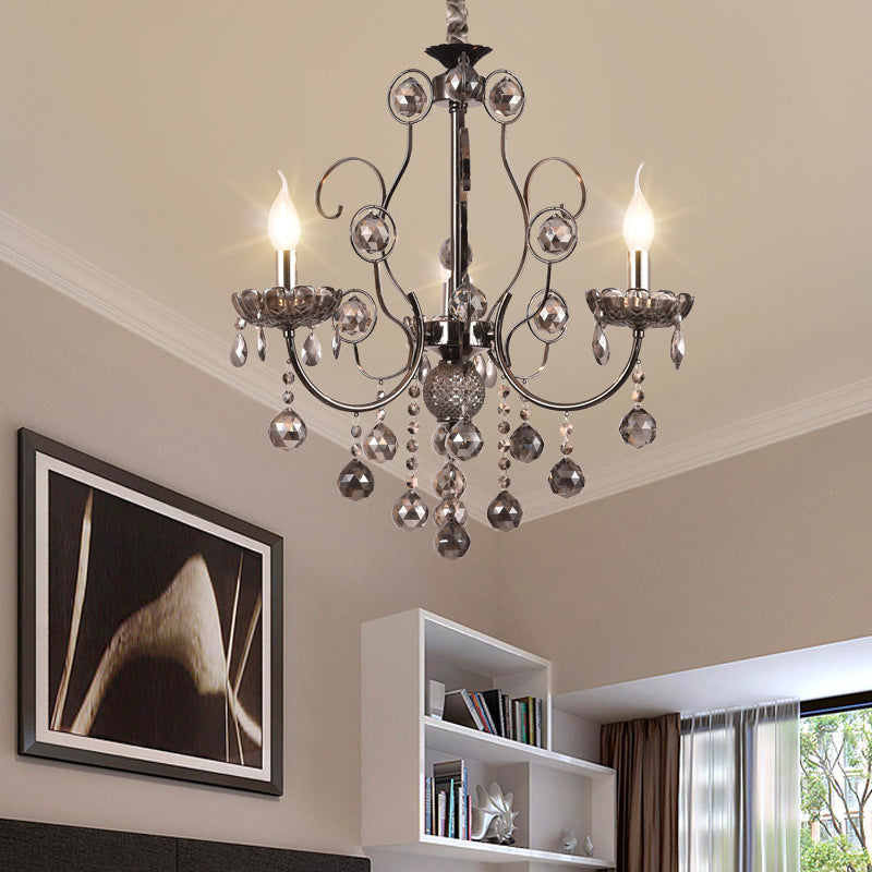 Vintage Style Smoke Gray Crystal Chandelier Light - Pendant Lighting With Candle 3/5 Lights For